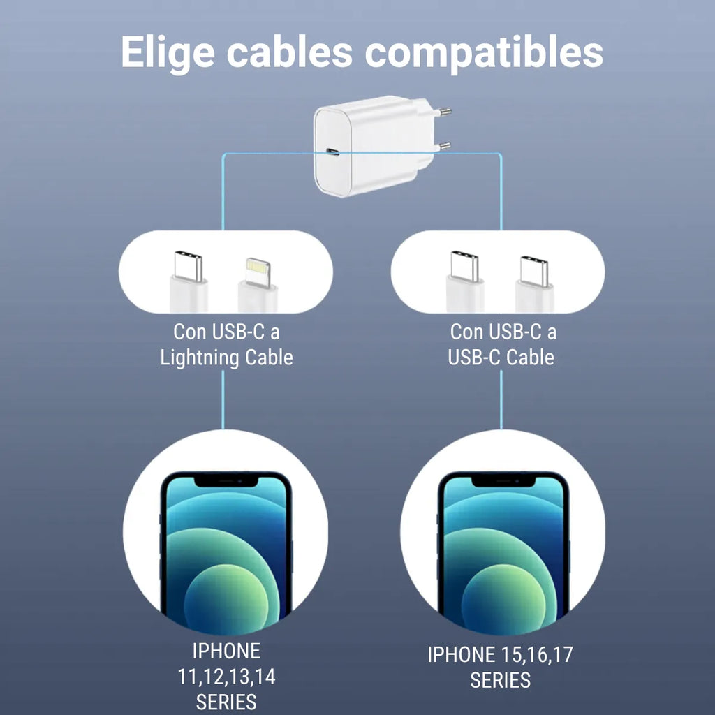 Cargador IPhone 20w / Tipo C con cable