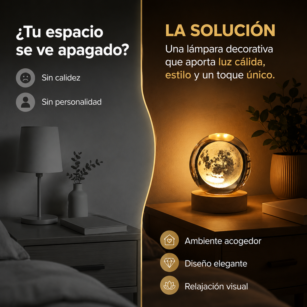 Lampara 3D Bola de Cristal con Base de Madera