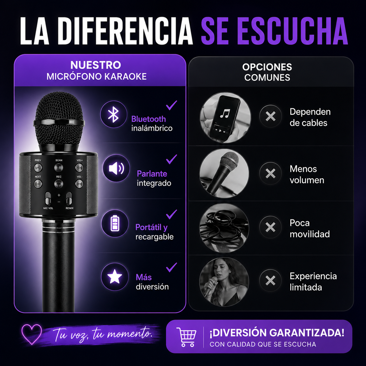 Micrófono Karaoke Bluetooth Inalámbrico Portátil
