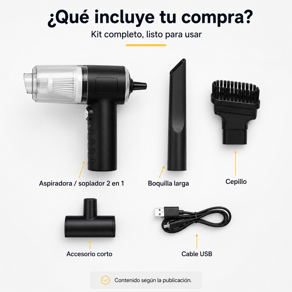 Aspiradora Mini 2 En 1 Portátil Con Accesorios