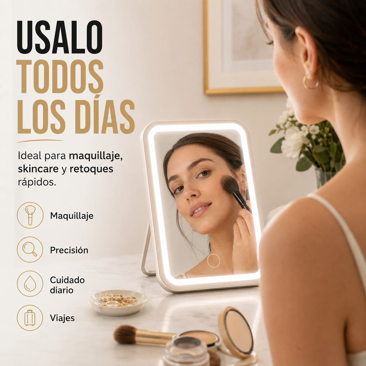 Espejo Rectangular LED de Maquillaje con Luz
