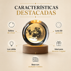 Lampara 3D Bola de Cristal con Base de Madera