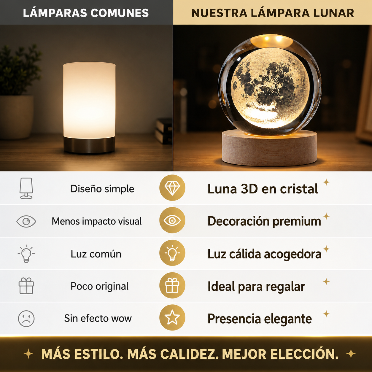 Lampara 3D Bola de Cristal con Base de Madera