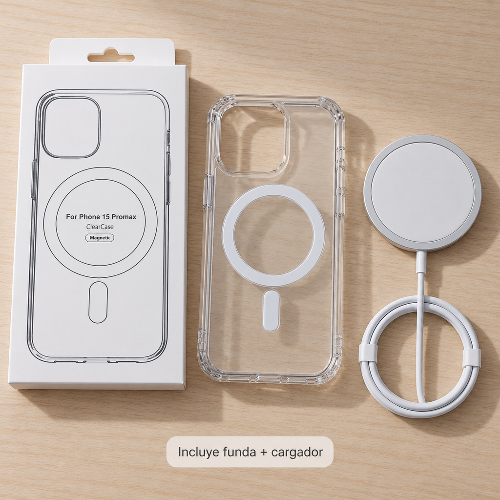 Pack Funda + Cargador inalambrico para IPhone 14 al 17 Pro max