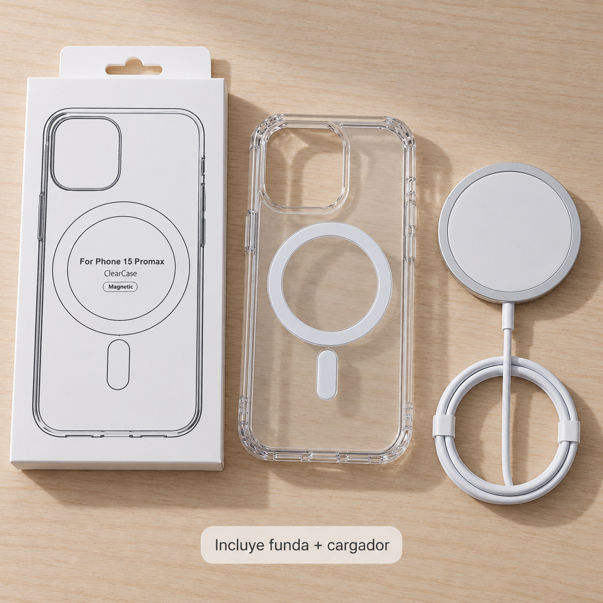 Pack Funda + Cargador inalambrico para IPhone 14 al 17 Pro max
