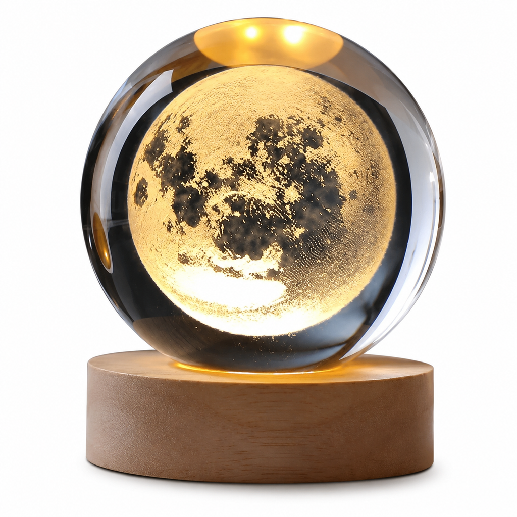 Lampara 3D Bola de Cristal con Base de Madera