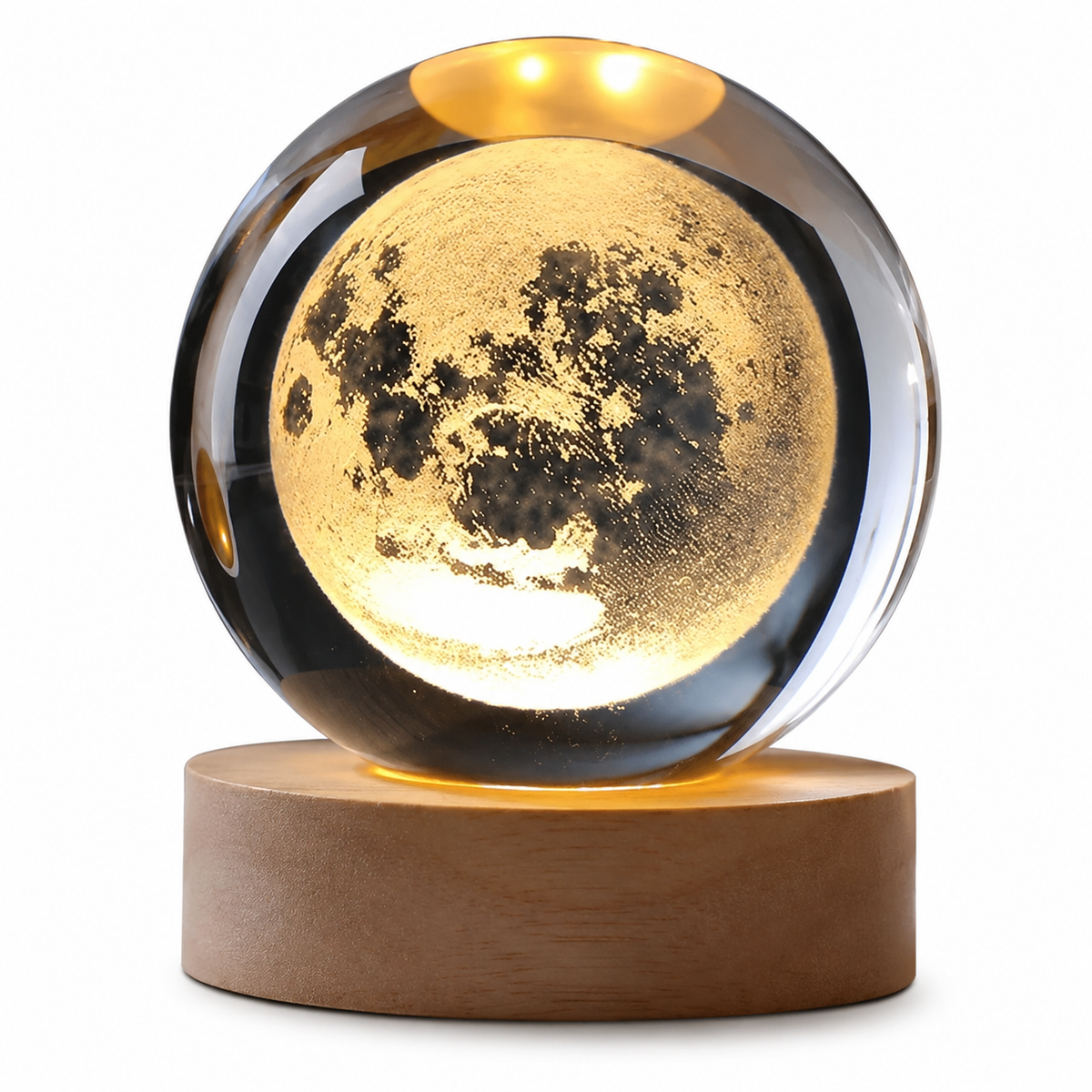 Lampara 3D Bola de Cristal con Base de Madera