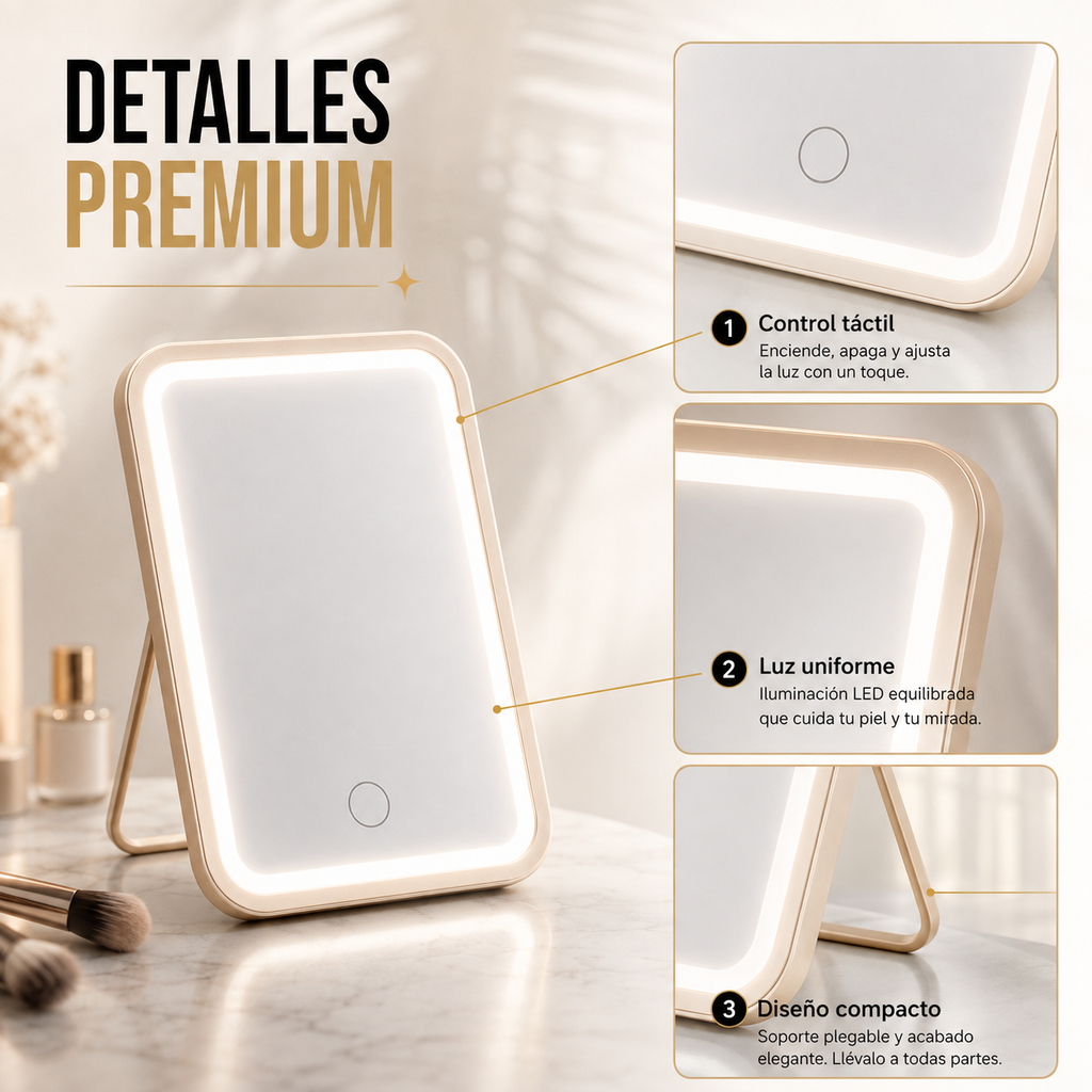 Espejo Rectangular LED de Maquillaje con Luz