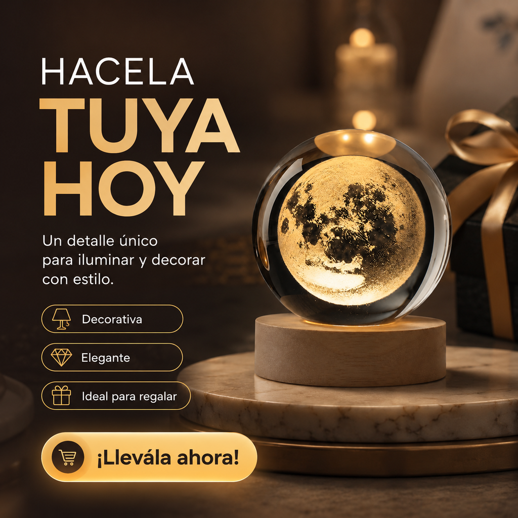Lampara 3D Bola de Cristal con Base de Madera