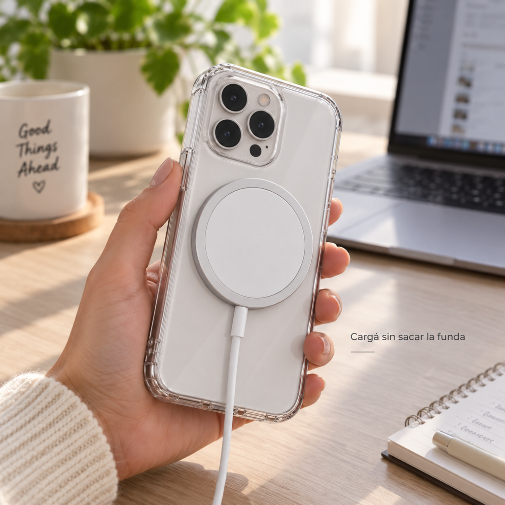 Pack Funda + Cargador inalambrico para IPhone 14 al 17 Pro max