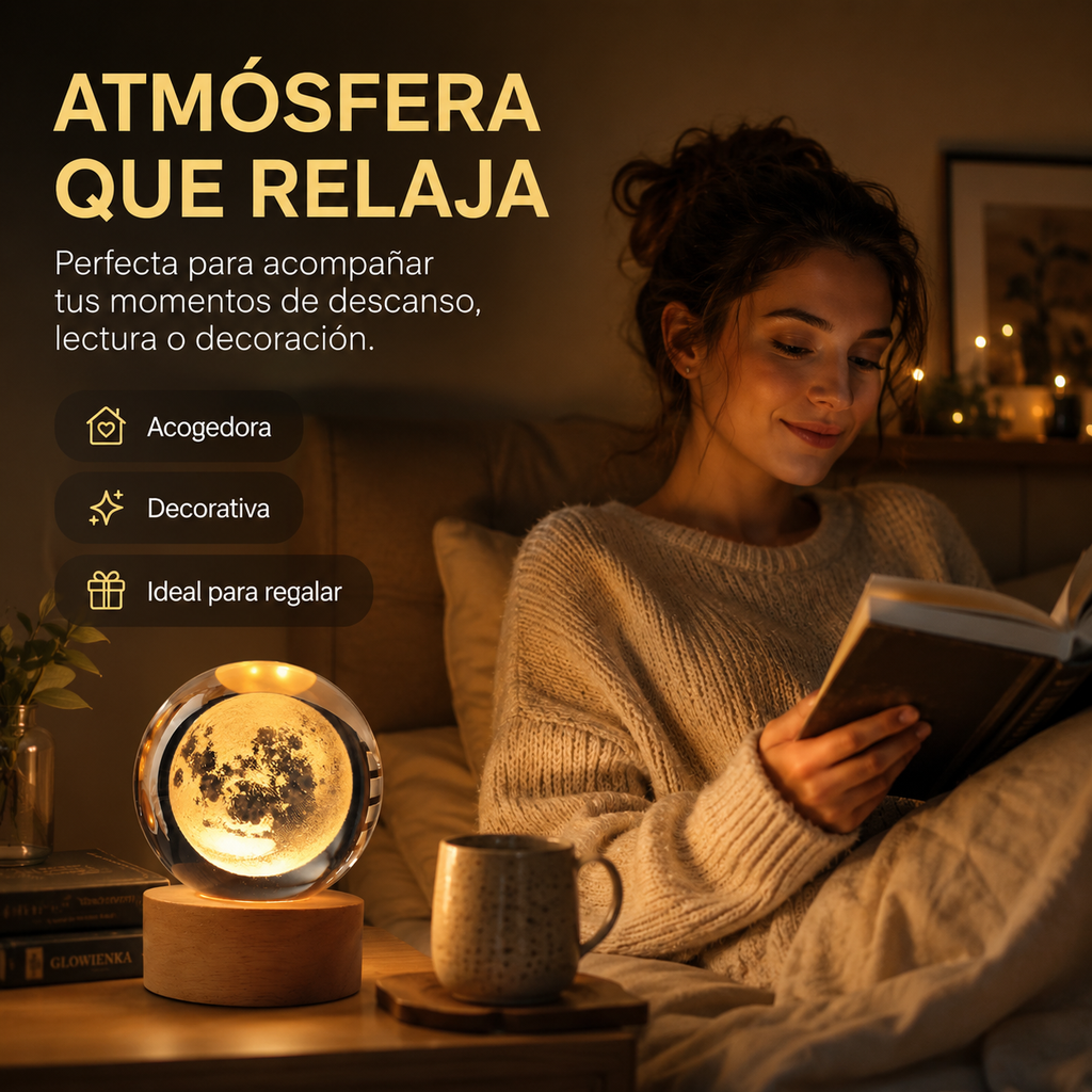 Lampara 3D Bola de Cristal con Base de Madera