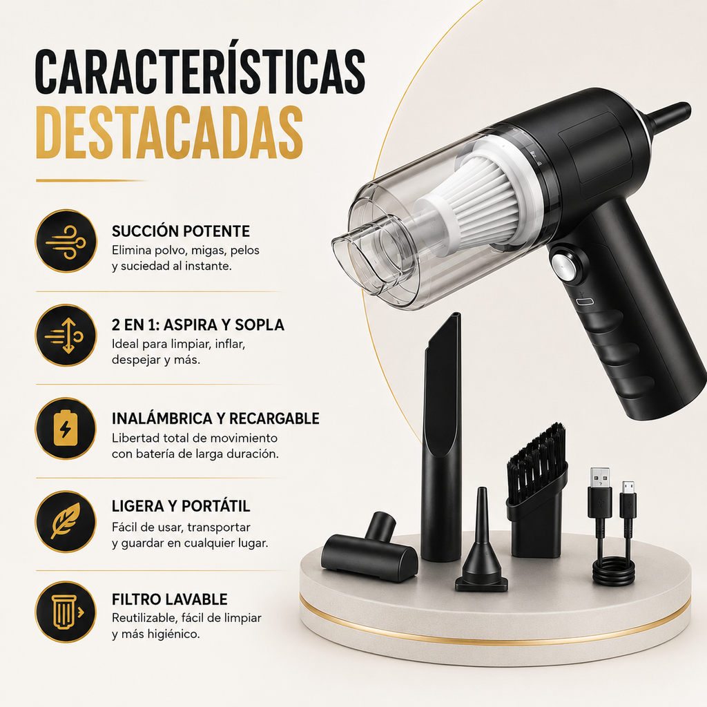 Aspiradora Mini 2 En 1 Portátil Con Accesorios