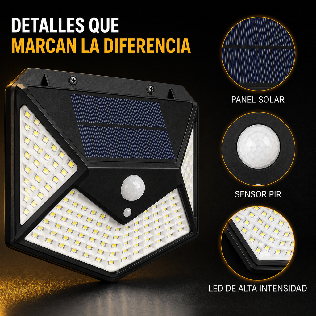 Foco Solar 100 Led Sensor Movimiento De Exterior