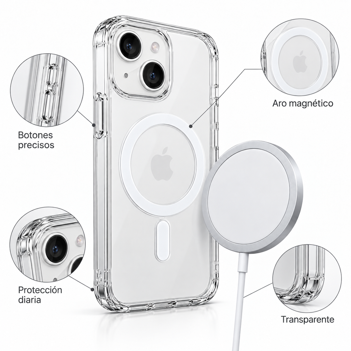 Pack Funda + Cargador inalambrico para IPhone 14 al 17 Pro max