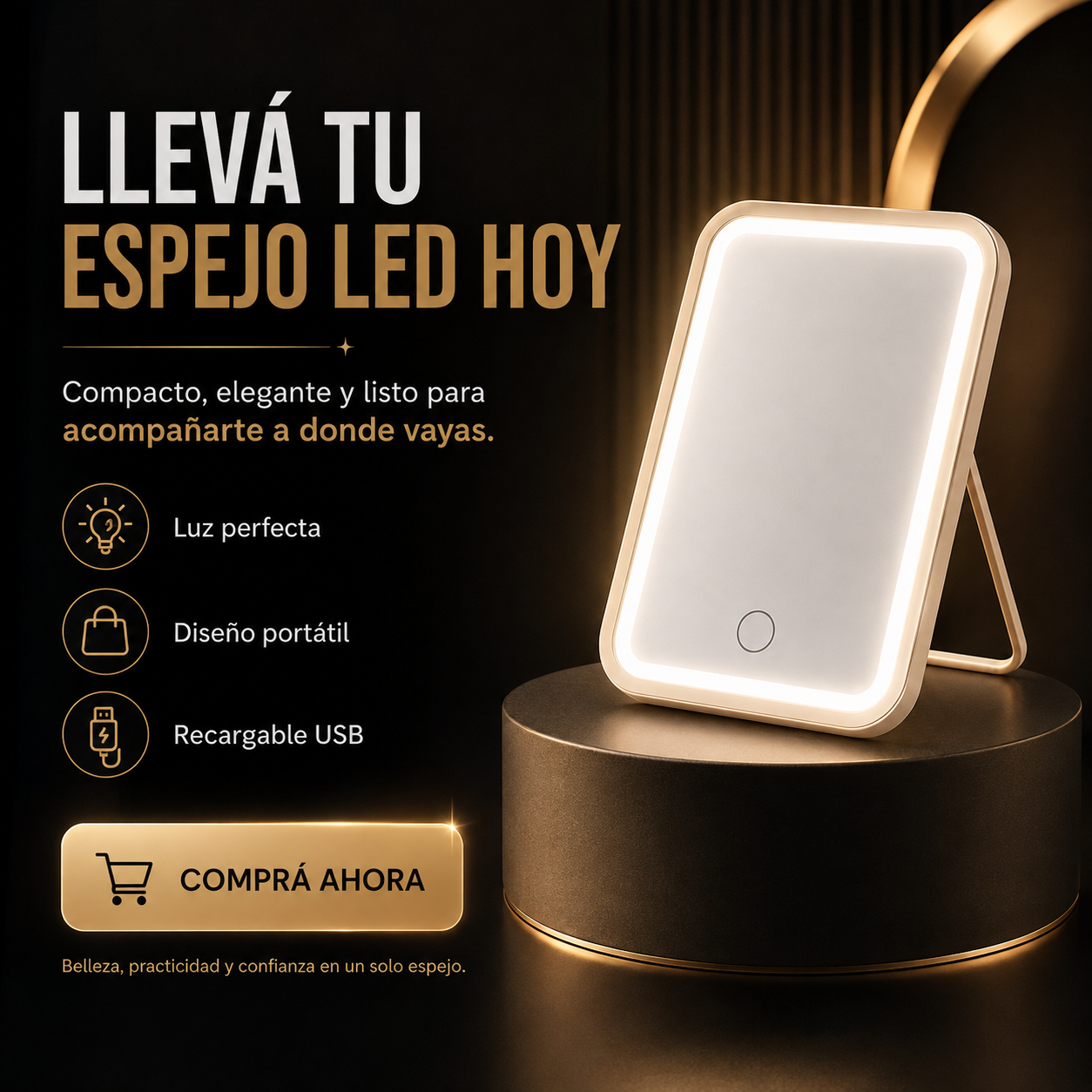 Espejo Rectangular LED de Maquillaje con Luz