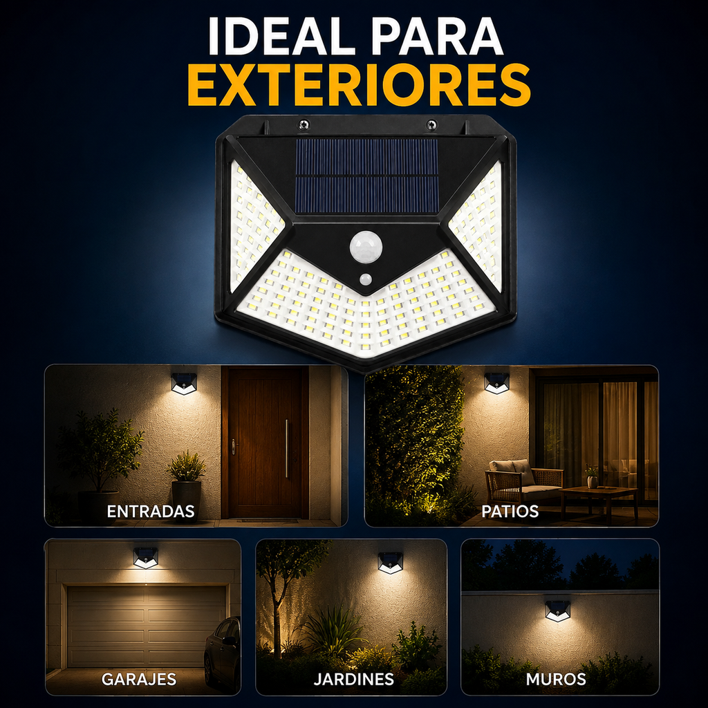 Foco Solar 100 Led Sensor Movimiento De Exterior