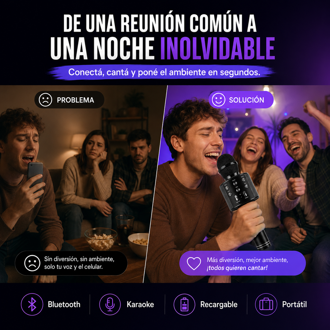 Micrófono Karaoke Bluetooth Inalámbrico Portátil