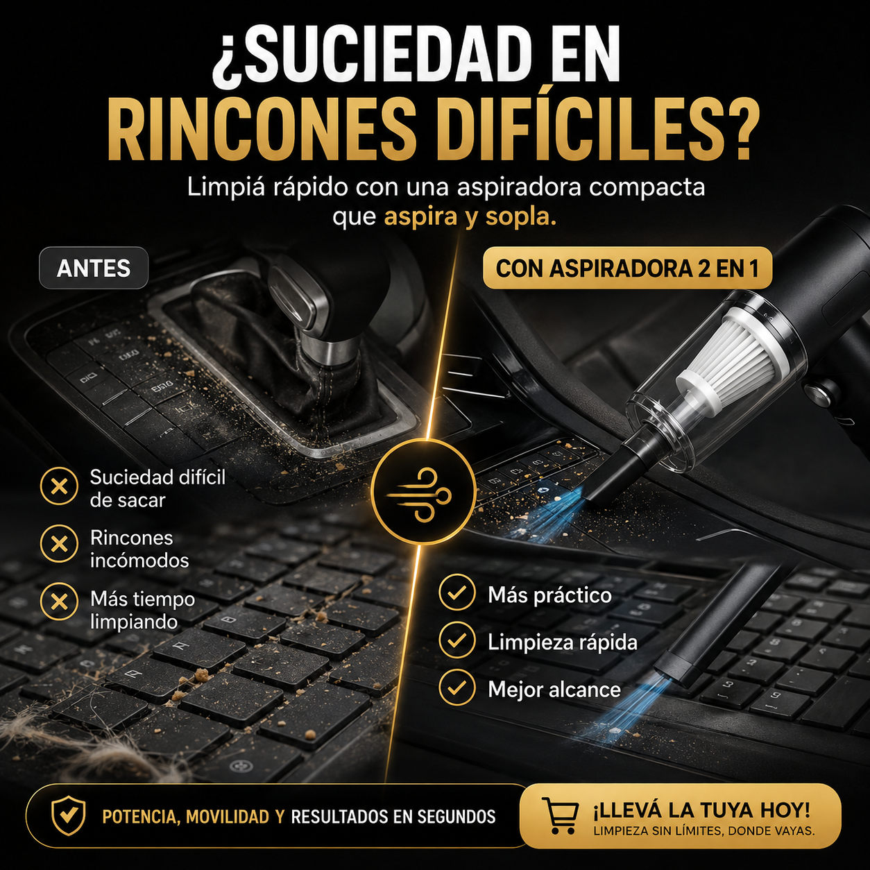 Aspiradora Mini 2 En 1 Portátil Con Accesorios