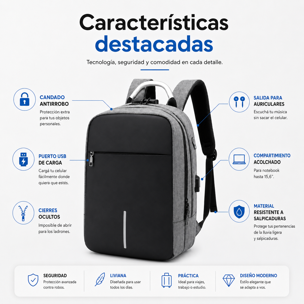 Mochila Antirrobo Con Puerto Usb