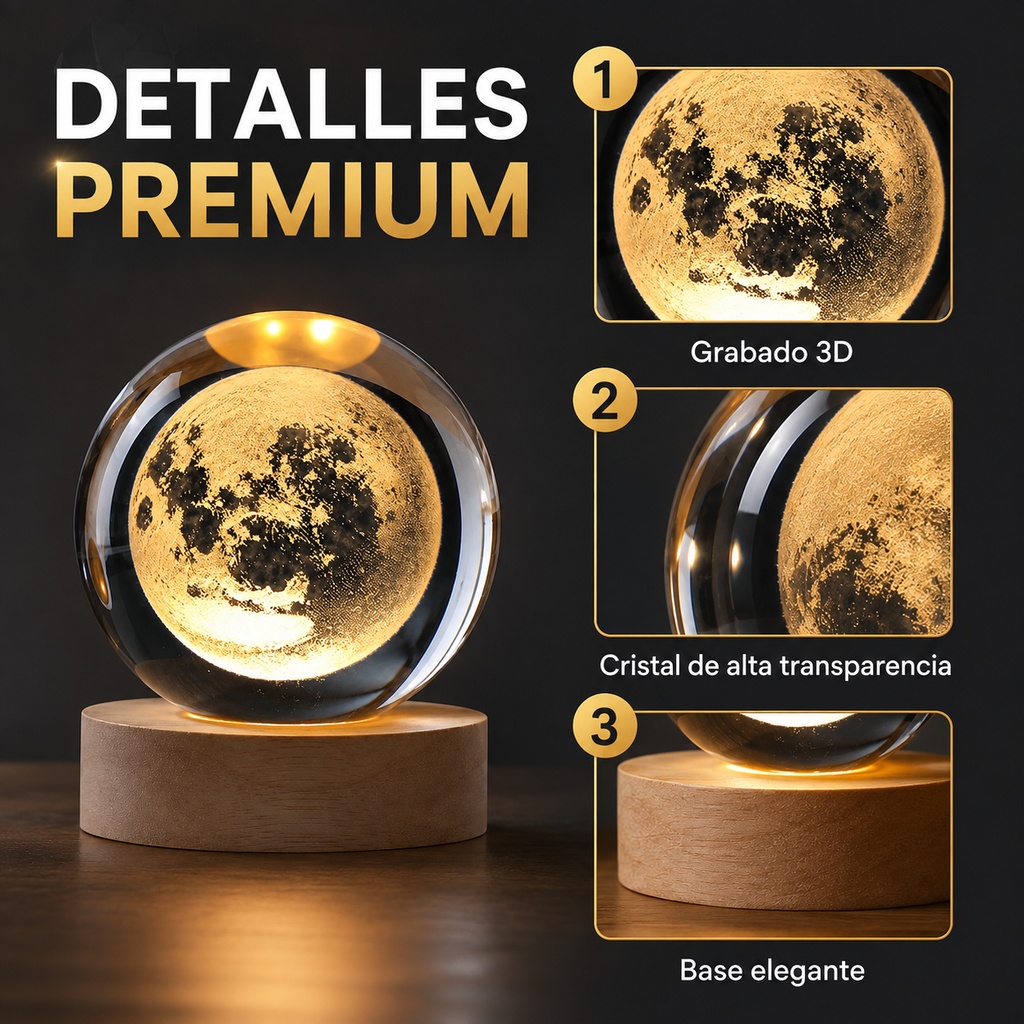 Lampara 3D Bola de Cristal con Base de Madera