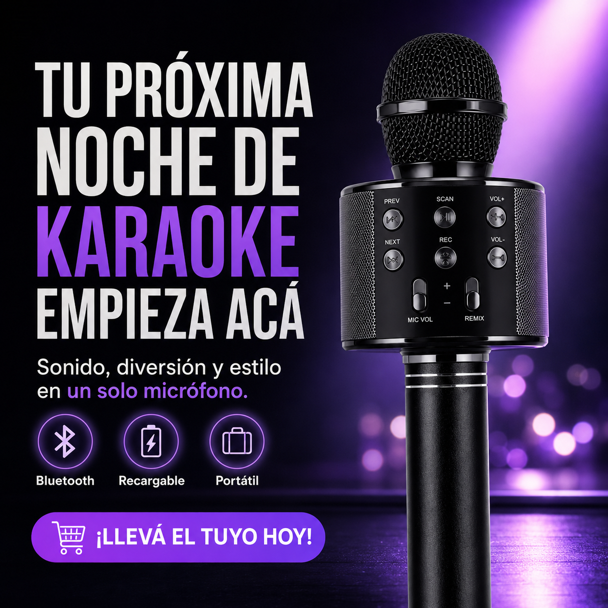 Micrófono Karaoke Bluetooth Inalámbrico Portátil
