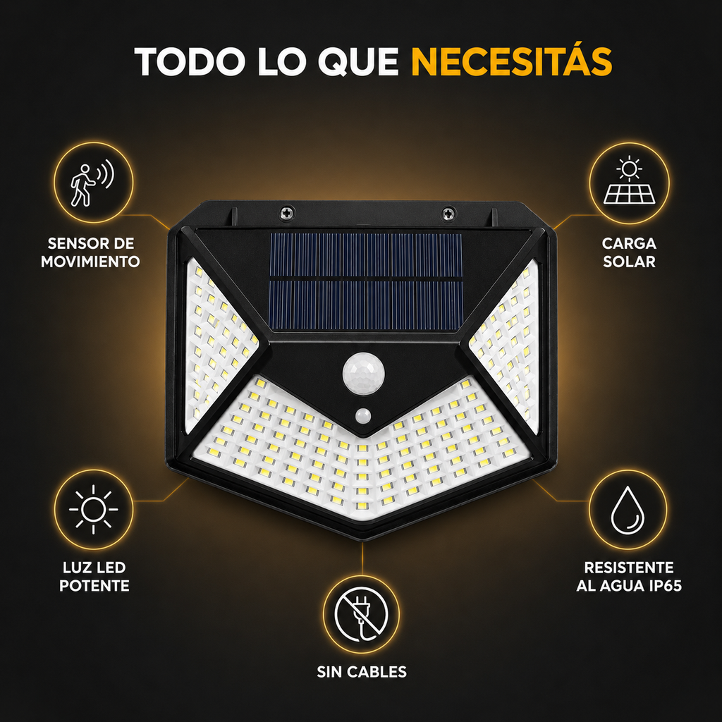 Foco Solar 100 Led Sensor Movimiento De Exterior