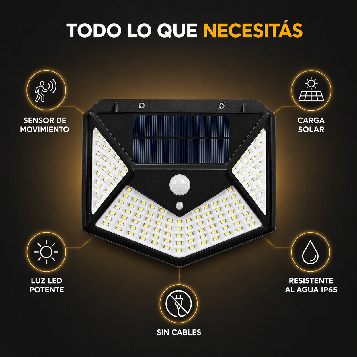 Foco Solar 100 Led Sensor Movimiento De Exterior