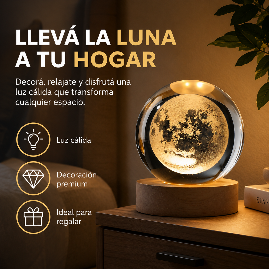 Lampara 3D Bola de Cristal con Base de Madera